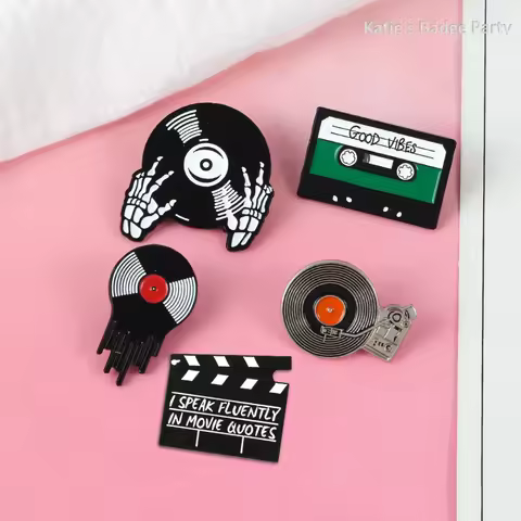 Punk Music Lovers Enamel Pin Good Vibes Tape DJ Vinyl Record Player Badge Brooch Lapel Pins Jeans Sh