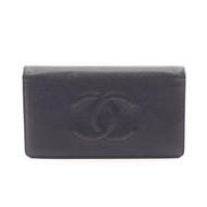 【二手】香奈兒 (Chanel) Coco Mark 雙折長款皮夾，黑色，魚子醬紋小牛皮，Coco Mark 拉鍊長款皮夾，女士，二手 A