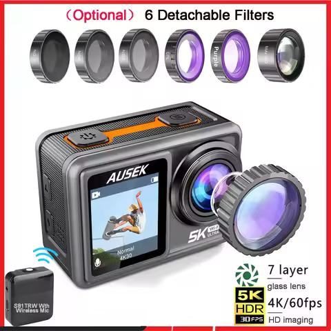 S81TRW Action Camera 5K 4K60FPS 48MP EIS DVR Webcam 2" IPS Dual Screen Optional 6 Filter Wireless Mi
