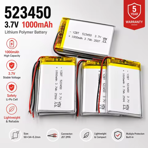 523450 503450 3.7V 1000mAh Rechargeable Li‑Polymer Battery for Dash Cam GPS Navigation Speaker Repla