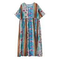 XITAO O-neck Print Floral Pleated Dress Casual A-line Bohemian Style Symmetric Slimming Summer Dress