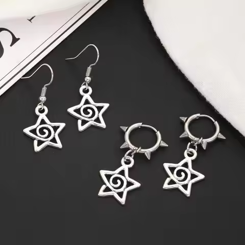 Korean Fashion Cute Star Swirl Earrings Gothic Charms Rivet Earrings for Women Punk Grunge Jewelry V