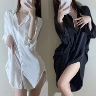 ชุดนอนผ้าไหมน้ำแข็งเซ็กซี่ เสื้อชุดนอน เสื้อซีทรูผ้าไหมน้ำแข็ง ชุดนอนไม่ได้นอน เสื้อแขนยาวเซ็กซี่ พร้อมส่งจากไทยH9068