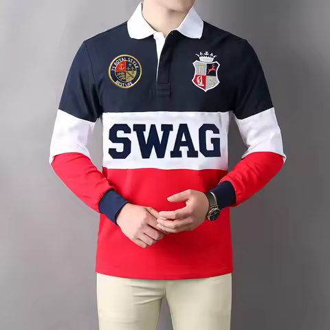 Super Item Men's Polo Shirt EU/US Royal Sports Embroidery Lapel Long Sleeve Collar T Shirts Man Over