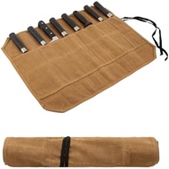 Knife Roll,Waxed Canvas Knife Bag,Heavy Duty Knife Case,Chef Knife Bag Roll with 8 Slots for Knives 