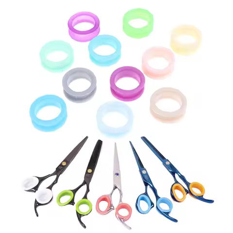 5Pcs Barber Hair Shears Grooming Scissor Protector Cutting Curved Thinning Shears Finger Ring Grip I