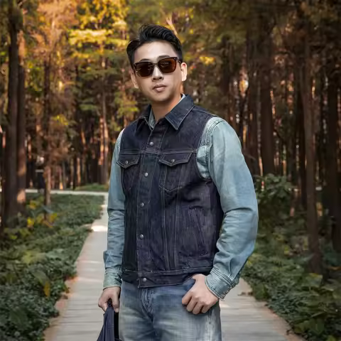 Red Tornado NOIR 21oz Selvedge Denim Modified Type III Vest Men's Motorcycle Jean Waistcoat