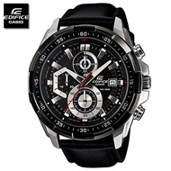 Velashop นาฬิกาข้อมือผู้ชายคาสิโอ Casio Edifice Chronograph สายหนังสีดำ หน้าปัดดำ รุ่น EFR-539L-1AVU