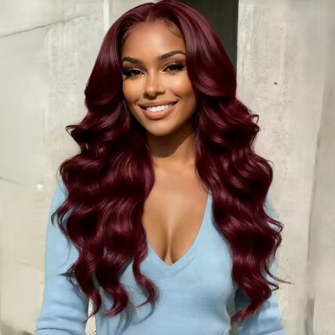 13x4 Lace Front Wig Human Hair 13x4 180% Density 99J Wig Human Hair Body Wave Lace Front Wigs Colore