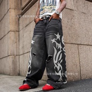 baggy jeans men y2k y2k jeans Y2K Retro Hip-Hop Style Pattern Printed Washed Jeans