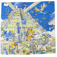 近全新愛馬仕 Carré 90 「飛馬傳說」斜紋真絲圍巾 藍色 0532 [二手] 愛馬仕