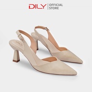 Giày cao gót bít mũi nữ DILY phối da sang trọng giày slingback nữ tiện lợi cổ điển cao 6.5cm AA0479