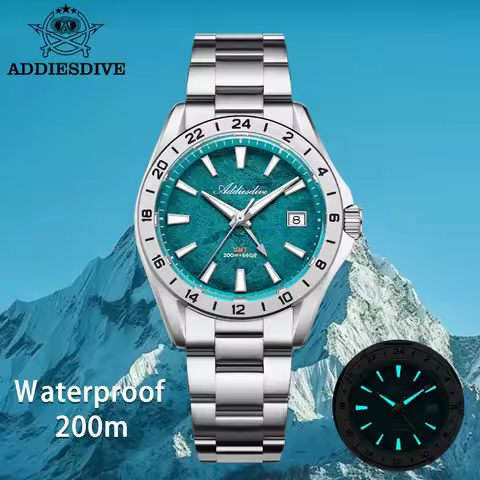 ADDIESDIVE New Men Quartz GMT Watch Swiss Ronda 515-24H Luxury 200M Waterproof Sapphire Steel Lumino