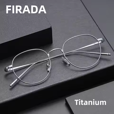 FIRADA Fashion Comfort Eyewear Luxury Retro Round Titanium Glasses Optical Prescription Eyeglasses F