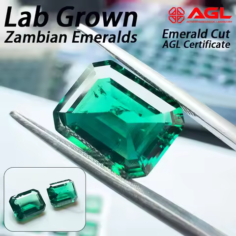 Lab Grown Zambian Emerald Hydrothermal Hand Cutting Emerald Cut with Cracks Inclusions Inside AGL Ce