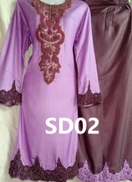 Baju Kurung Moden Border Lace Manik Diamond Satin Silk Lembut Quality Murah