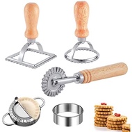 Ravioli Pasta Cutter Wheel Set of 5, Ravioli Makers with Roller Ravioli Stamp Cutter Set with Wooden