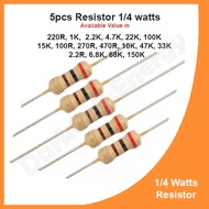 5pcs 2.2r 100r 270r 470r 1k 10k 15k 47k 33k 2.2k 220r 22k 100k 4.7k 6.8K 1/4W CARBON FILM RESISTOR