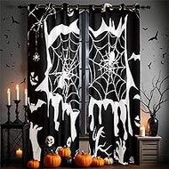 Cmfshape Skull Spider Web Halloween Curtains for Bedroom Living Room Window,Gothic Window Drapes wit