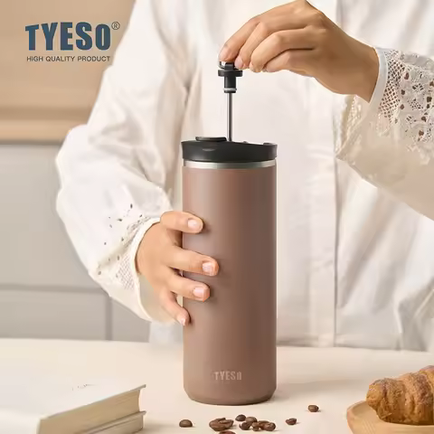 Tyeso French Press Coffee Mug Maker Press Tumbler Bottle Stainless Steel Vacuum Insulated Portable C