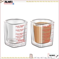 ALMA 2pcs Espresso Shot Glass, Glass 6*6*5 CM Measuring Cup, Expedient Black/Red Square Glass Cup Coffee Shop