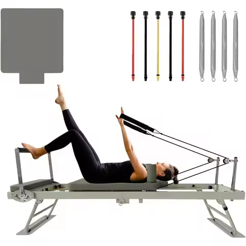 W-Pilates Reformer Machine Equipment with Springs & Cords for Home Workout, Foldable Pilates Equipme