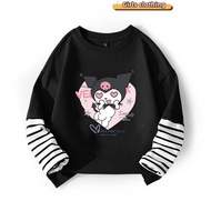[Girls'top] (Cotton) (1-14Y) Kuromi Melody budak perempuan palsu dua helai gaya baru kanak-kanak bes
