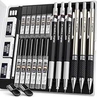 Nicpro 6PCS Art Mechanical Pencil Set, 3PCS Metal Drafting Pencil 0.5 mm & 0.7 mm & 0.9 mm & 3PCS 2m