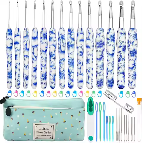 14 Sizes Ergonomic Crochet Hooks Set, 2.25mm to 10mm with Case for Beginners and Arthritic Hands