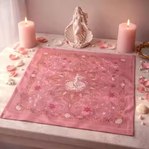 Tarot Cloth Neutral Tarot Cloth Astrology Sun Tarot Altar Cloth Pink Aphrodite Venus Goddess Seashel