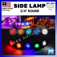 GBS ESTORE 3/4" Round Auto Side Marker 12V 24V 3LED Lampu Bulat Marker Light Aksesori Lori Clearance