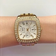 GUESS 水鑽錶殼 數字時標 三眼指針設計 蝴蝶扣 古董錶 vintage