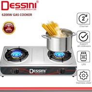 DESSINI 6200W Gas Cooker 2 Burner LPG Dapur Gas Double Auto Ignition Stainless Steel High Power Stov