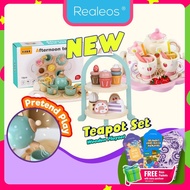 Realeos Cake Ice Cream Tea Time Wooden Kitchen Playset Kids Pretend Play Cooking Toy Teapot Cup - RA81