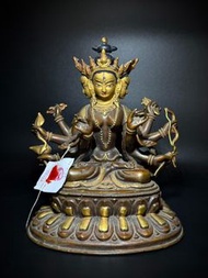 藏傳銅鎏金四面八臂摩利支天尊勝佛母 摩利支天菩薩紫銅造像 高約21厘米，重量20