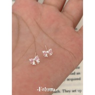 FALOVA Design S999Sweet Bowknot Pure Silver Zircon Earrings Pink Elegant Ear Piercing Small and Luxu