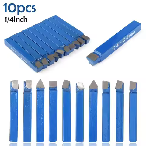 10Pcs 14 Metal Lathe Tool Carbide Tip Tipped Cutter Set, C6 Bit Cutting Tool, Suitable For Ordinary 