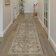 3x8 Washable Runner Rug Brown Vintage Non Slip Soft Low Pile Hallway Kitchen Rug Distressed Oriental