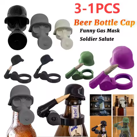 3-1 Pcs Reusable Gas Mask Beer Bottle Topper Creative Soldier Salute Beer Bottle Helmet for Liquor P