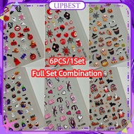 ♕ 6pcs/1set Nail Art Halloween Element Nail Sticker 5d Embossed Dark Style Halloween Decal Student F