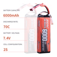 【จัดส่ง Today】RC แบตเตอรี่ลิโพ แบตลิโพ Lipo Battery 2S (2เซล) 7.4V 6000mAh 70C 100C แบต Toys Battery