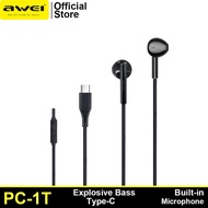 Awei PC-1T Type-C Analog Interface Earphone Mini Stereo Semi In-Ear Earphones Noise Isolation Headset With Built-inMic