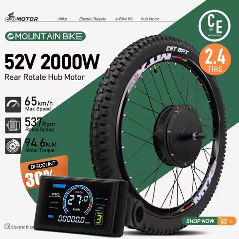 MTX Rim Electric Bike Conversion Kit 52V 2000W Brushless Gearless Rear Hub Motor Wheel 20-29Inch 700