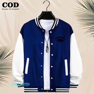 BISA COD Jaket Bomber Varsity Baseball Kancing Nevada Text Hitam Jaket Varsity Pria / Baseball Distr