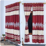 MERAH Red Samoa Motif Curtains Ring 12 Red Samoa Curtains Red Patterned Curtains Layered Smokring Cu