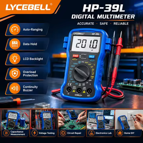 HoldPeak 39L Digital LCR Meter Resistance Capacitance Inductance Tester Transistor hFE Backlit LCD A