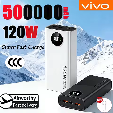VIVO 500000mAh 120W Large Capacity Power Bank Super Fast Charge Power Bank Portable Battery Charger 