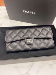 Chanel Long Wallet 黑銀 荔枝皮 長銀包