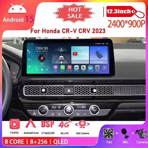 12.3'' Android 15 Auto For Honda CR-V CRV 2023 QLED Carplay Screen Car Radio Stereo Multimedia Video