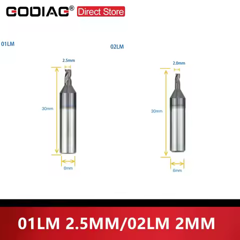 GODIAG 01LM 2.5MM/02LM 2 End Milling Cutter φ2.5x5.5xφ6x30Lx3F For SILCA Futura Pro, Futura Pro Engr